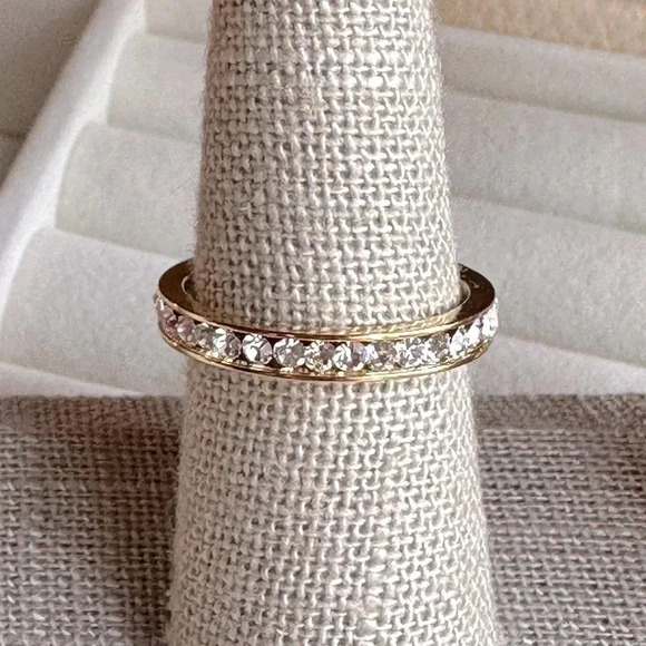 Waterproof CZ 18k Gold Stainless Steel Eternity Band Stack Ring April Birthstone - Picture 1 of 9